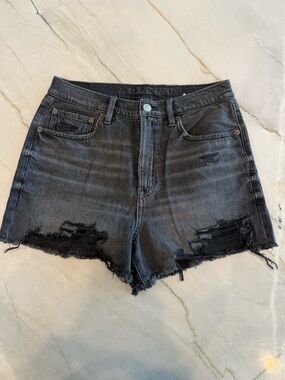 American Eagle Outfitters Washed Black Distressed Denim Shorts